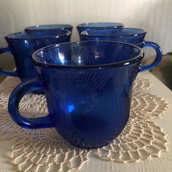 Vintage Colbalt Blue Glass Mugs - Picture 5 of 7